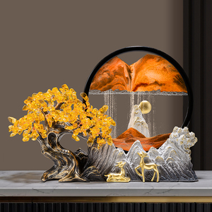 Adorno de pintura de arena fluida Árbol del Dinero con arte de resina de ciervo dorado para decoración de sala de estar, oficina o como regalo - Product Image 5