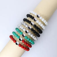 Bracelet de couple porte-bonheur en pierre volcanique noire style chinois Yin Yang Bagua Tai Chi Feng Shui, perles Wowei, vente chaude