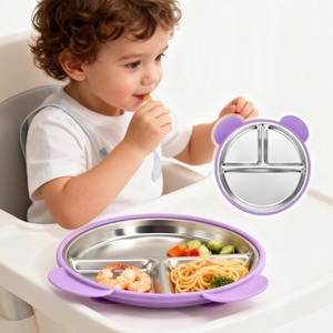 Conteneur pour collations pour bébé, assiette divisée avec bord en silicone et intérieur en acier inoxydable, vaisselle durable pour enfants - Product Image 3