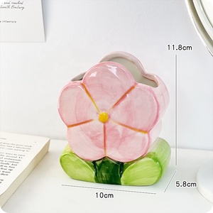 Moderna pianta serie rosa fiore a forma di tulipano vaso pennello cosmetico penna adatto secchio di stoccaggio per la casa decorazione - Product Image 3