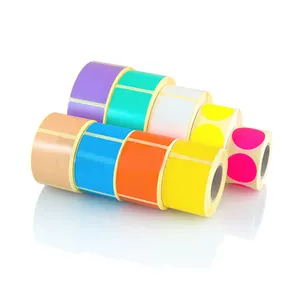 Étiquettes autocollantes rondes colorées, étiquette thermique, en rouleau, pour imprimante thermique, rouge, jaune et bleu, pièces
