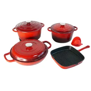 Venta caliente antiadherente cazuela 4 piezas esmalte hierro fundido utensilios de cocina conjunto sartén para salsa