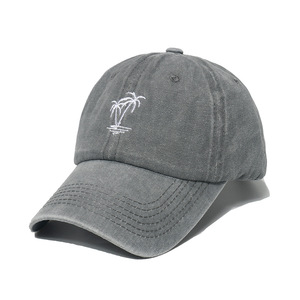 Chapeaux de soleil d'été pour la plage Noir Bourgogne Gris Marine Beige Palmier Brodé Denim Coton Lavé Casquette de Baseball Chapeaux pour Hommes Femmes - Product Image 5