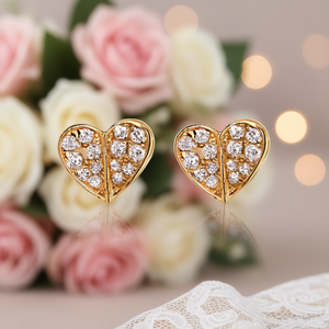 Orecchini a cuore placcati in oro con zirconi rotondi incastonati a pavé per donna, regalo romantico, gioielli alla moda. - Product Image 2