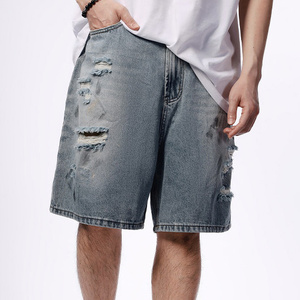 Pantalones Cortos <span class=keywords><strong>de</strong></span> Mezclilla Desgastados Estilo Americano para <span class=keywords><strong>Hombre</strong></span>, Corte Recto Holgado, Casual, Lavado, Estilo Urbano, Verano 2026 - Product Image 1