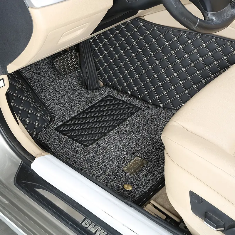 LCRTDS新着ダブルレイヤースターカーペット完全に囲まれたカーマットは、特別なカーフロアマット用の耐性ナッパレザーを着用します