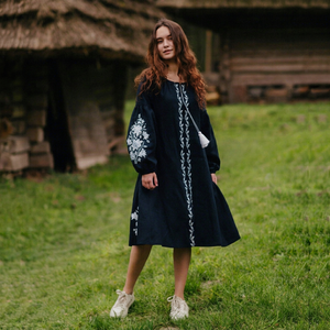 Vestido de Verano Estilo Bohemio con Diseño Floral, Cuello Redondo, Bordado, Tejido Ecológico, Manga Larga Abullonada, Largo hasta la Rodilla con Abertura para Mujer - Product Image 1