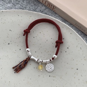 Chinese Style Bowknot <b>Bracelet</b> Red <b>Rope</b> S925 Sterling Silver Amber Charm Unisex Gift Jewelry - Product Image 3