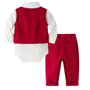 Catpapa – Ensemble 4 pièces pour bébés garçons : Body imprimé croix, gilet, pantalon et nœud papillon – Tenue de baptême ou de cérémonie pour garçon - Product Image 6