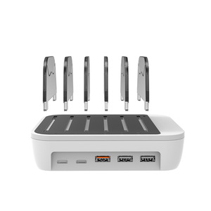 Multi-Port USB Charger 65W QC3.0 Fast Charging Station With Holder <b>For</b> <b>Tablets</b> And Phones White Desktop <b>Stand</b> - Product Image 1