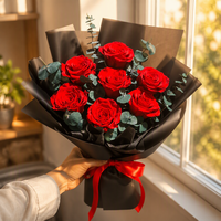 AM-PFI26 Ammy Bunga Awet 7 Tangkai Mawar Buket Mawar Abadi untuk Hadiah Hari Valentine Natal