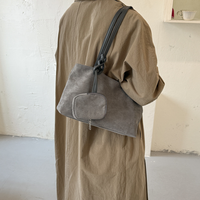 Sac à bandoulière en daim pour femmes, sac à main de couleur unie avec fermeture éclair, sac à main à deux sangles avec mini pochette pour la vie quotidienne