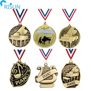 Medallones personalizados de instrumento Musical, fabricante de medallas 3D, Piano de música, medallones