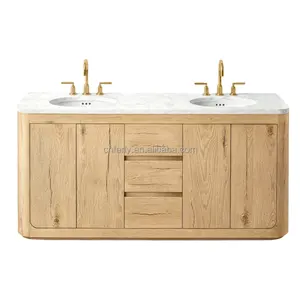 美式现代双水槽浴室梳妆台实木浴室梳妆台木质壁挂式浴室梳妆台