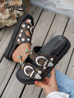 Sandales compensées de luxe à double boucle et bout ouvert pour femme, motif monogramme marron, tendance mode, semelle épaisse