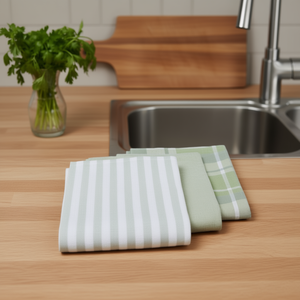 Juego de toallas de cocina, paquete de 3, diseño a rayas y cuadros verdes para uso en la cocina - Product Image 3