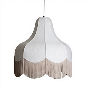 Vintage Linen Fabric Pendant <b>Lamp</b> Retro Court Style Scalloped Hanging Chandelier with Tassel Fringe for Restaurant Café Hotel - Product Image 1