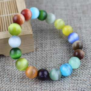 Multicolored Cat's Eye Stone <b>Bracelet</b> 9mm Round Beads Cultural Collectible Jewelry Gift For Men And Women Ethnic Style - Product Image 1