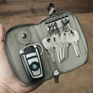 Étui à clés en cuir de vachette Andong, porte-cartes en cuir véritable, étui à clés de voiture, porte-monnaie, poche zippée, porte-cartes pour hommes et femmes - Product Image 5