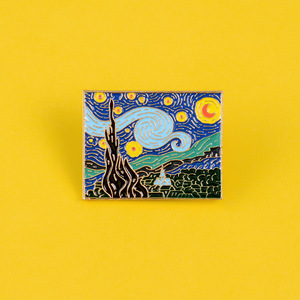 Broche Peinture à l'huile <span class=keywords><strong>Nuit</strong></span> étoilée et Tournesol de <span class=keywords><strong>Van</strong></span> <span class=keywords><strong>Gogh</strong></span>, Personnalisée, en Alliage Émaillé, Moulée sous Pression, Badge UV, Forme Irrégulière, Lune et Étoiles - Product Image 4