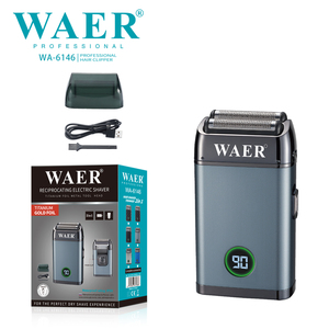 WAER WA-6146 Rasoir Électrique Portable à Double Lame, Tondeuse à <span class=keywords><strong>Barbe</strong></span> Sans Fil Rechargeable USB, Acier Inoxydable, Lame Oscillante pour Camping-Car - Product Image 1