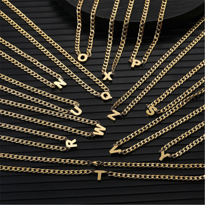 Collier pendentif chaîne cubaine A-Z en acier inoxydable, bijoux pendentifs initiales européens et américains, vente en gros - Product Image 2