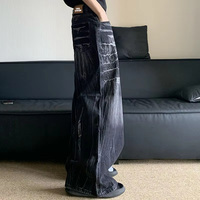 Pantalon en jean Y2K ample et droit pour homme, motif éclair personnalisé, noir décontracté, vente en gros, par le fabricant YUCE