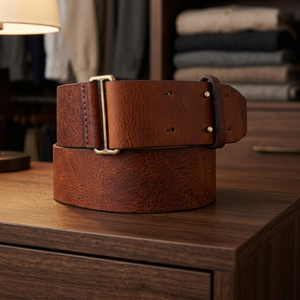 Ceintures en cuir de vachette marron écologiques de qualité supérieure BS INTERNATIONAL NA235 avec boucle à ardillon, longueur personnalisable 3,8 cm, robustes, idéales pour les fêtes - Product Image 1