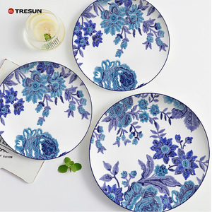 Platos de impresión de almohadilla de cerámica de estilo chino, juegos de vajilla azul, plato de cena de porcelana, plato de porcelana - Product Image 4