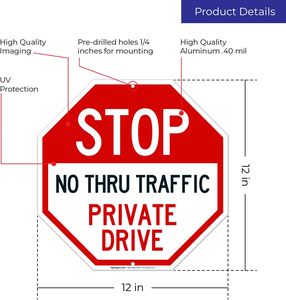 Private <span class=keywords><strong>Drive</strong></span> <span class=keywords><strong>Sign</strong></span> - No Thru Traffic Warning-Aluminio a prueba de herrumbre de 12x12 pulgadas-Resistente a la intemperie para entradas comerciales - Product Image 3