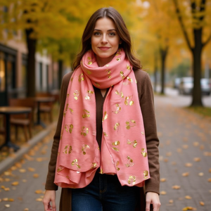 Sciarpa lunga in cotone TR Angelina 70x180cm con lamina oro ciliegia per donna, accessorio moda - Product Image 2