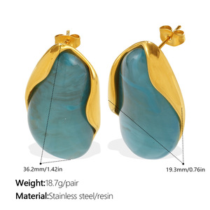Luxury 14k 18k Gold Plated 316L Stainless Steel <b>Titanium</b> Fashion Jewelry Resin Earrings for Women - Product Image 5