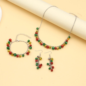 Christmas Bell Jewelry <b>Set</b> Necklace <b>Bracelet</b> Earrings Zinc Alloy Party Fashion Accessories Multicolor Bell Design - Product Image 1