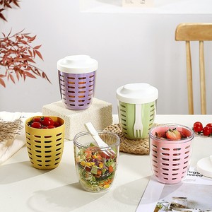 Tasse à salade à double paroi avec drain, portable, avec fourchette, pour le petit-déjeuner au bureau, compatible lave-vaisselle, couleur unie, lot individuel - Product Image 3