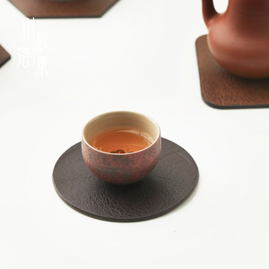 Leather <b>Coaster</b> Hexagon Non Slip New Chinese Style Tea Cup Pad - Product Image 3