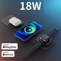 Chargeur magnétique sans fil portable 3-en-1 en cuir à charge rapide PD pour téléphone, montre et écouteurs, sortie 5V/2.4A 18W Type-C – Meilleures ventes
