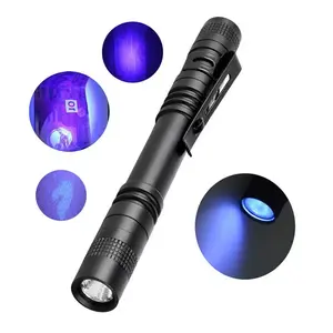 OEM 365nm 395nm 3W Mini UV LED Penlight Pocket Aleación de aluminio Antorcha ultravioleta con clip de metal Detector de dinero Pegamento Curado