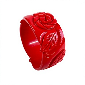 Unique ANEES HANDICRAFTS Flower & Leaf Resin Carved Bangles <b>Bracelet</b> Green <b>Red</b> Blue Unisex Romantic Engagement Wedding Jewelry - Product Image 2