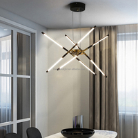 Lustre LED Sputnik moderne, luminaire suspendu linéaire noir et or pour salon, salle à manger, chambre à coucher