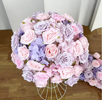 Décoration de mariage en gros, boule de fleurs ronde en soie rouge, fausse boule de fleurs rouge foncé, centre de table pour mariage