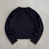 Chemises Henley à demi-boutonnage personnalisées pour hommes, chemises Henley vintage lavées pour hommes, manches longues