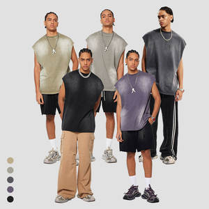 Venta caliente de algodón sin mangas lavado con ácido camiseta sin mangas gimnasio para hombre camisetas sin mangas Vintage impresión personalizada camiseta sin mangas de gran tamaño - Product Image 3