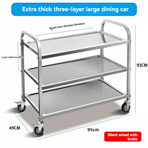 Chariot de service robuste en acier inoxydable à trois niveaux pour <span class=keywords><strong>restaurant</strong></span>, hôtel, usage commercial avec fonction de livraison de nourriture mobile - Product Image 4