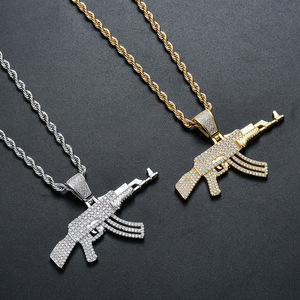 Collar con Colgante de Rifle AK47 Personalizado, Chapado en Oro de 18K, Joyería Punk HIP HOP, Cadena de Cuerda, Zirconia Cúbica, Collar con Colgante de Pistola para Hombre - Product Image 3
