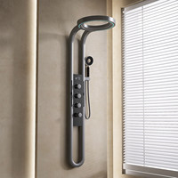 Panneau de douche gris anthracite en laiton avec cascade LED, pluie et massage, système spa mural moderne pour salle de bain