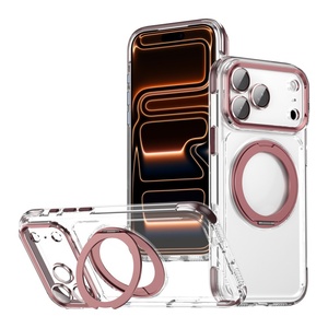 เคสโทรศัพท์ใสแบบแม่เหล็กใหม่สำหรับ iPhone 18 13 14 15 16 17 Pro Max พร้อม 360 °   ขาตั้งวงแหวนโลหะ ฟิล์มเลนส์ HD ฝาครอบกันกระแทก - Product Image 1