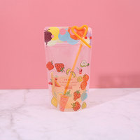 Sachets de boisson en plastique jetables personnalisés avec paille, impression en gravure, emballage de boisson, sacs de boisson OEM, fermeture éclair en haut