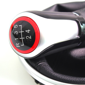 Pommeau de levier de vitesse Skoda en cuir, 5 vitesses, pièce de modification ergonomique, ligne noire - Product Image 4