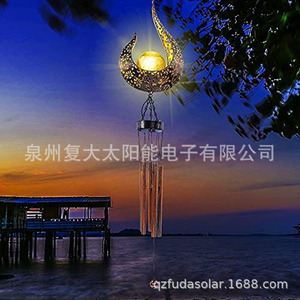กระดิ่งลมพลังงานแสงอาทิตย์พร้อมไฟ LED ตกแต่งสวนกลางแจ้ง ทำจากเหล็ก พร้อมแผงโซลาร์เซลล์และแบตเตอรี่ในตัว - Product Image 3