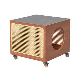 Massief Hout Rotan Multifunctioneel Nachtkastje Menselijk Huisdiervriendelijk Huishoudelijk Meubilair Voor Slaapkamer Woonkamer Knoop Huisdier Huis - Product Image 5